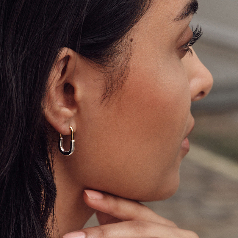 925 Sterling Silver Minimalist Normcore Style Contrast Color Geometric U-shaped Ear Clip