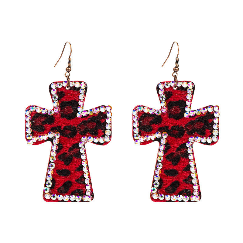 Leopard Cross Earrings Y2g Millennium Hot Girl Niche Earrings