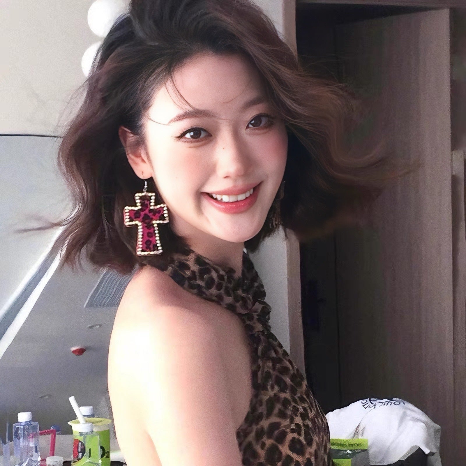 Leopard Cross Earrings Y2g Millennium Hot Girl Niche Earrings