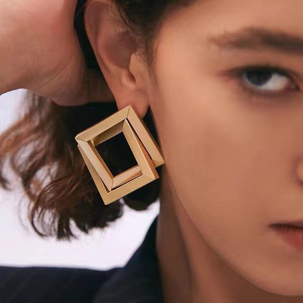 Metal Simplicity Rhombus Earrings Face Slimming