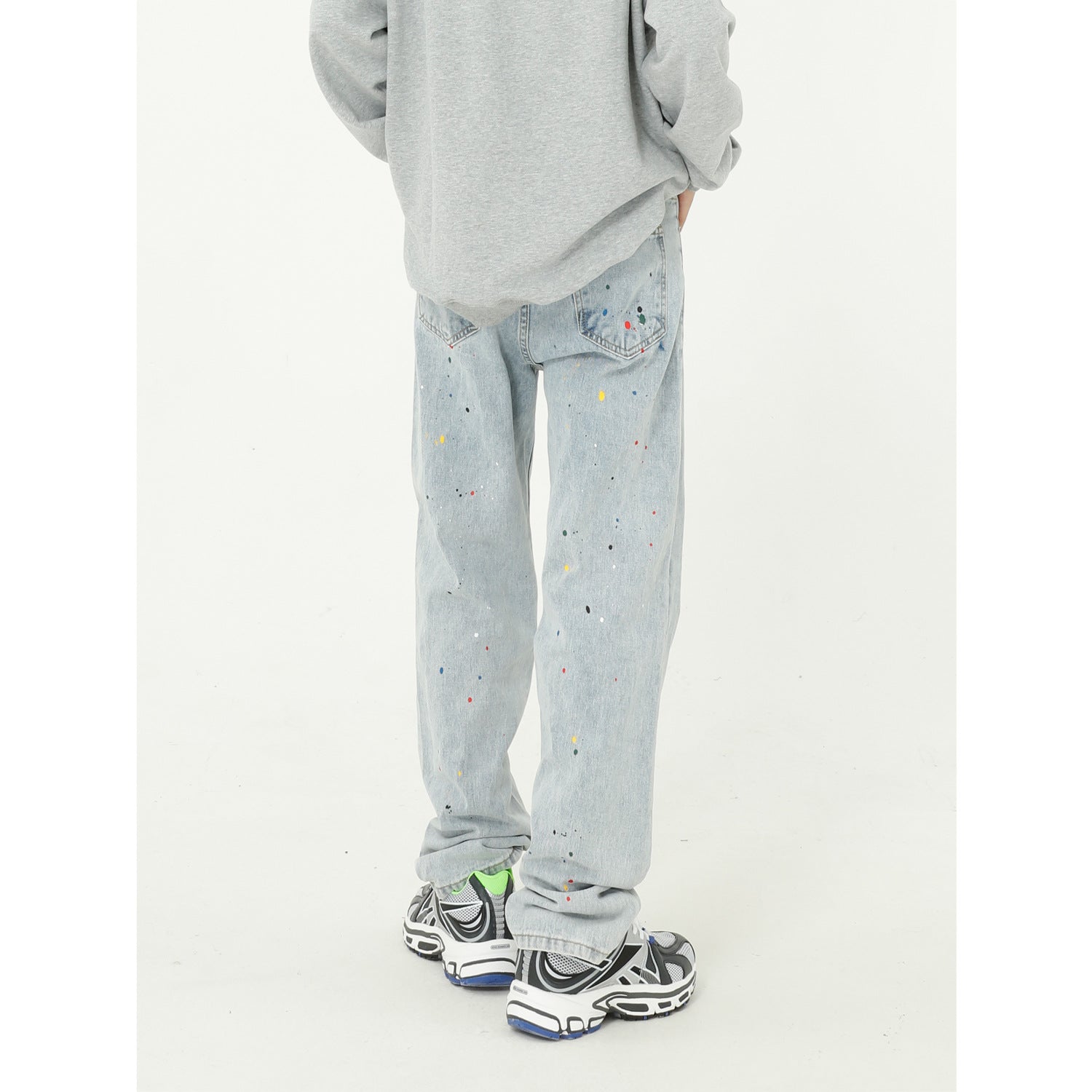 Paint Splash Blue Straight Loose Jeans