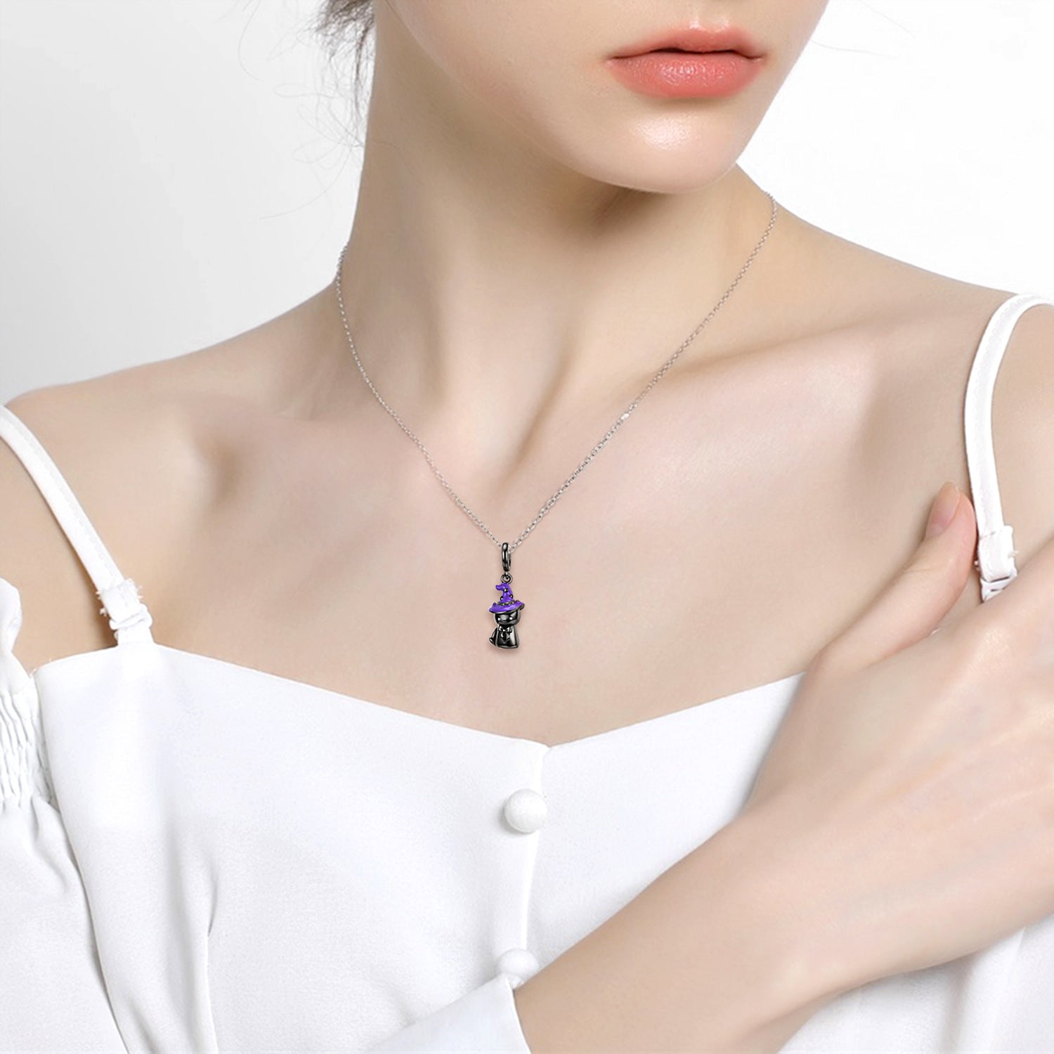 Cute Black Cat Pendant S925 Silver Plated Black Gold Bracelet DIY Accessories Pendant