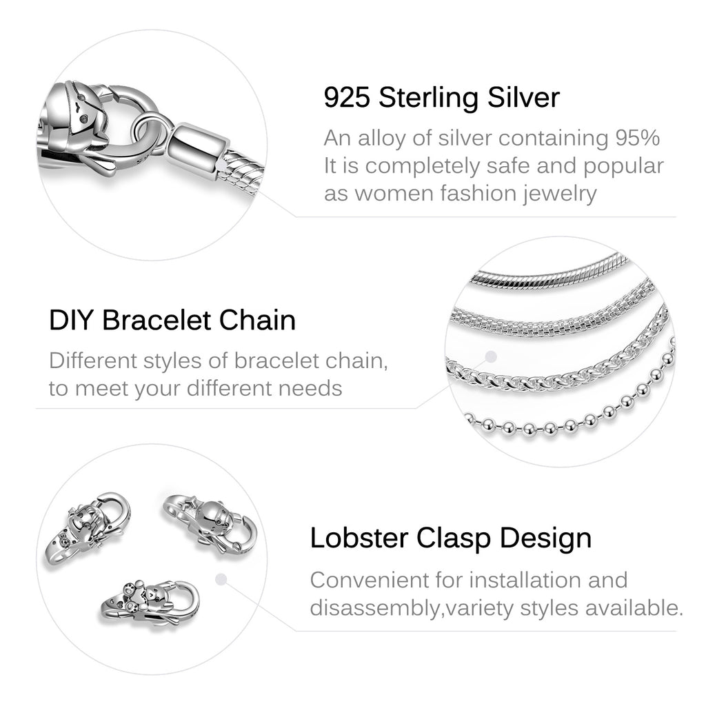 S925 Sterling Silver Plain Silver Shy Little Cat Lobster Buckle Accessories DIY Bracelet Buckle