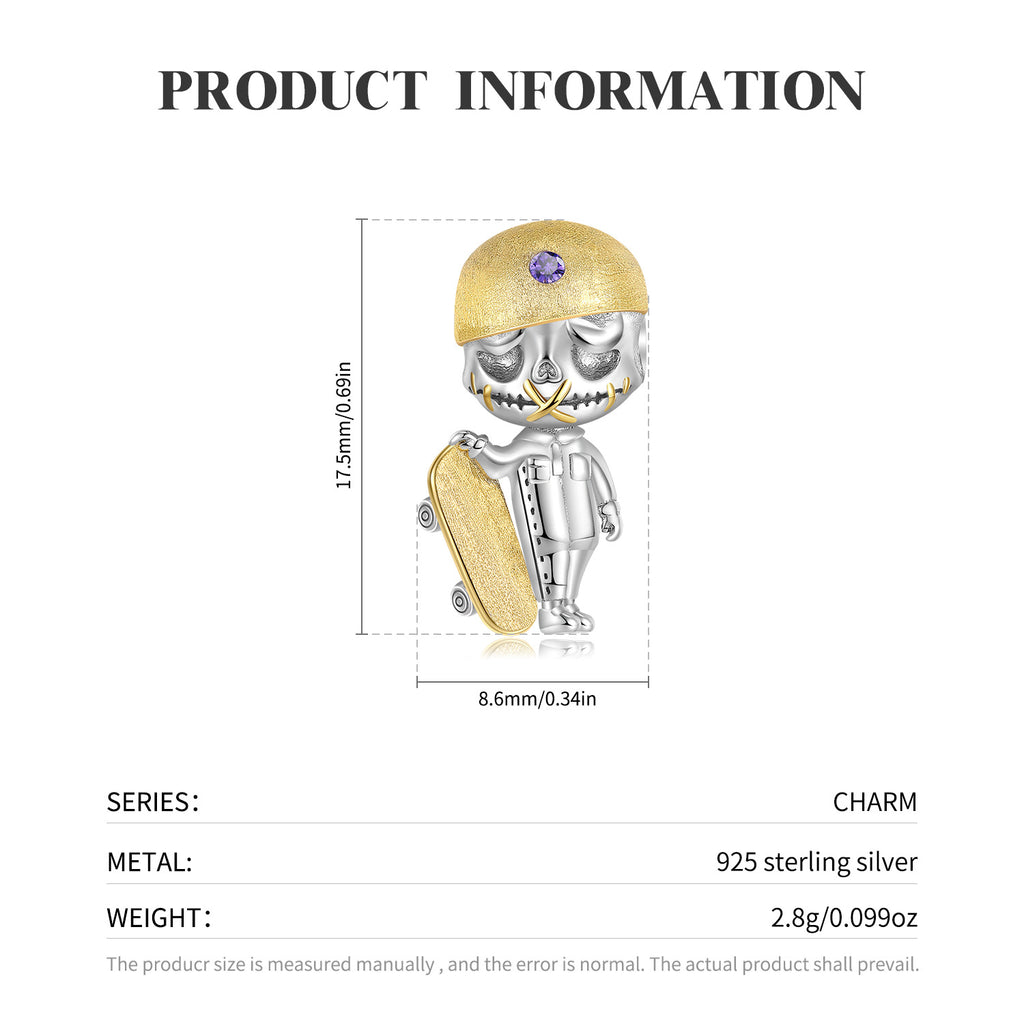 Original Design Skateboard Boy Beading Skull Family Series 925 Silver Diy Accessories