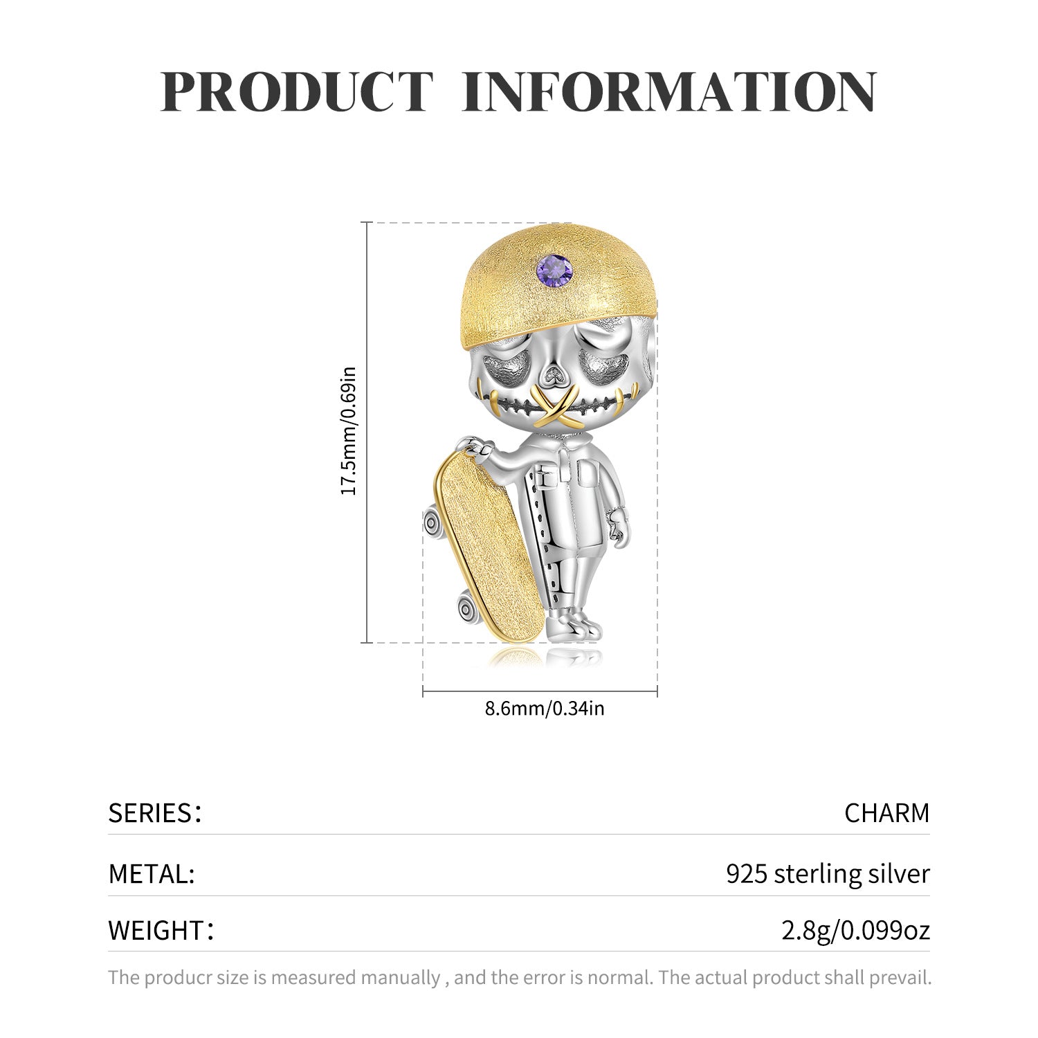 Original Design Skateboard Boy Beading Skull Family Series 925 Silver Diy Accessories
