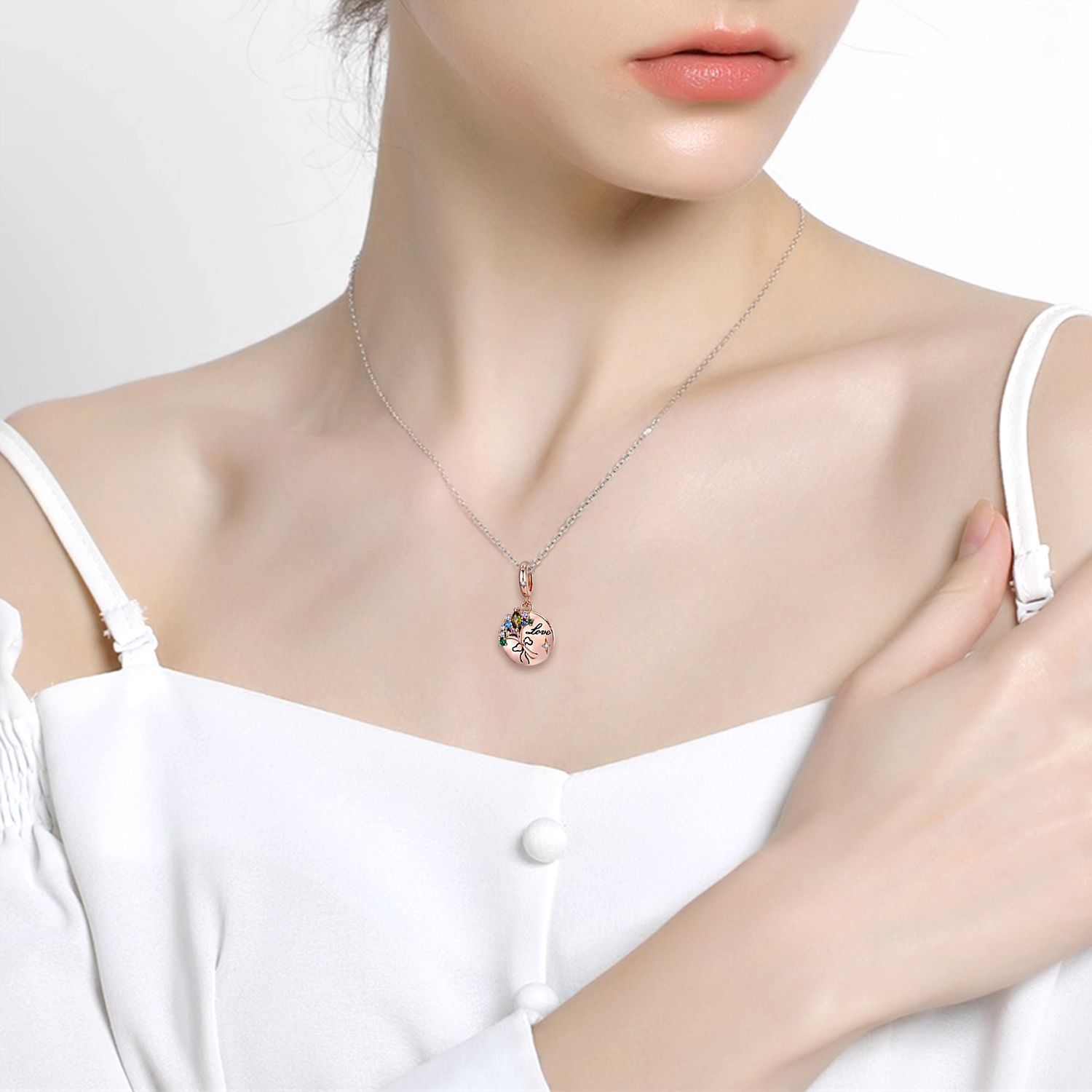Flower Pendant 925 Sterling Silver Rose Gold Plated Valentine's Day CHARMS Necklace Bracelet Diy Accessories Beads