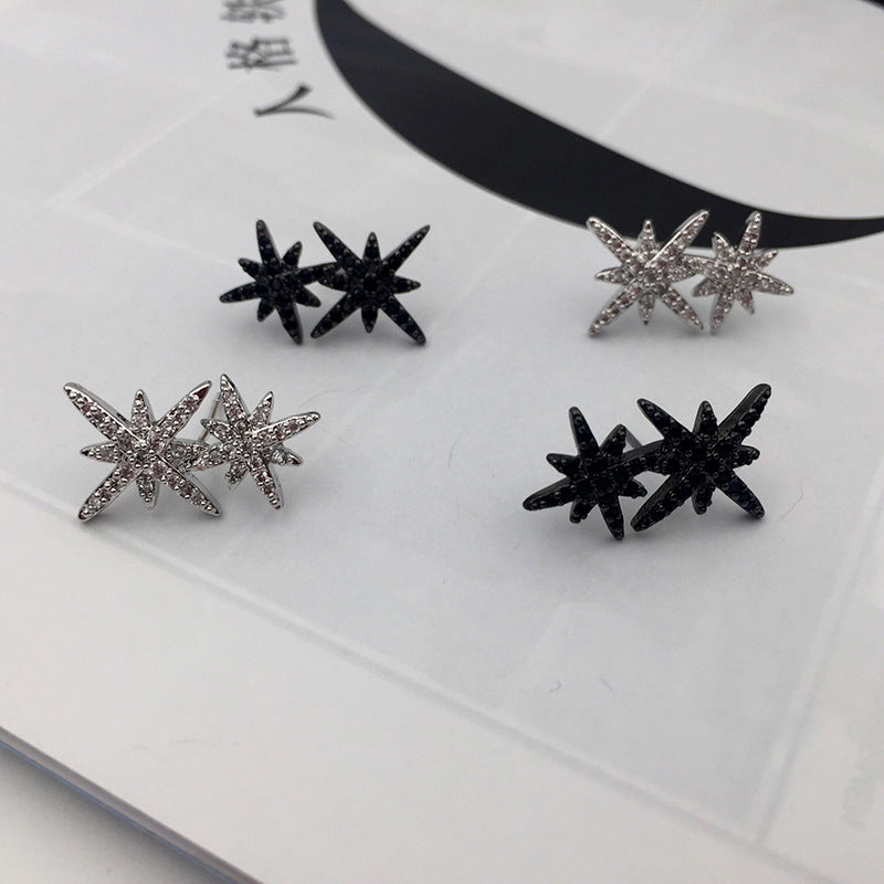 S925 Silver Pin Double M Word Octagon Star Stud Earrings