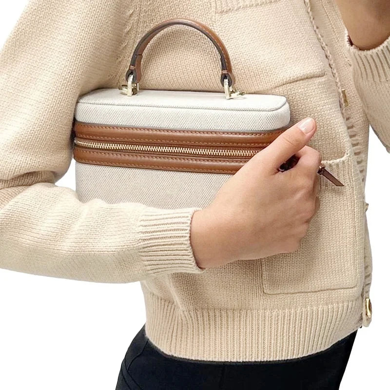 Women's Retro Canvas Spliced Lunch Box, Commuter Portable Shoulder Crossbody Small Square Bag, Adjustable Shoulder Strap