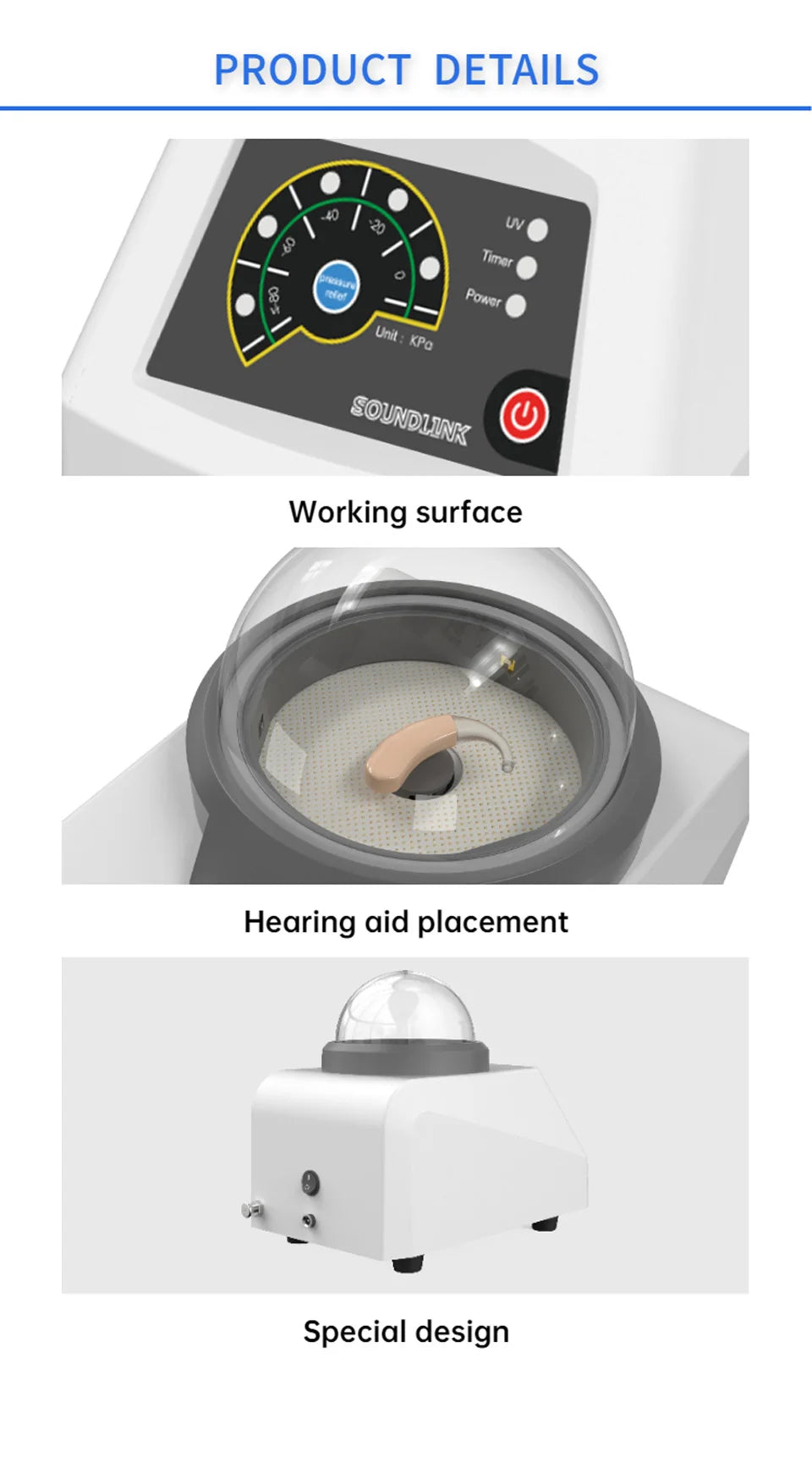 Soundlink Hearing Aid UV Dryer LED Vacuum Desiccator EW01-M