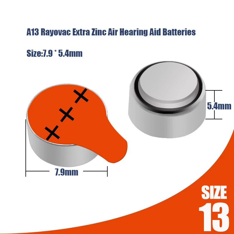 Hearing Aid Batteries 60PCS / 10 Cards RAYOVAC PEAK 1.45V 13A A13 13 P13 PR48 Zinc Air Battery For BTE CIC RIC OE Hearing Aids