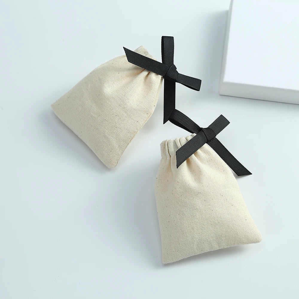 10pcs Natural Cotton Burlap Jute Canvas Gift Bags for Jewelry Necklace Earring Ring Soap Organizer Pouch Christmas Wedding Favor