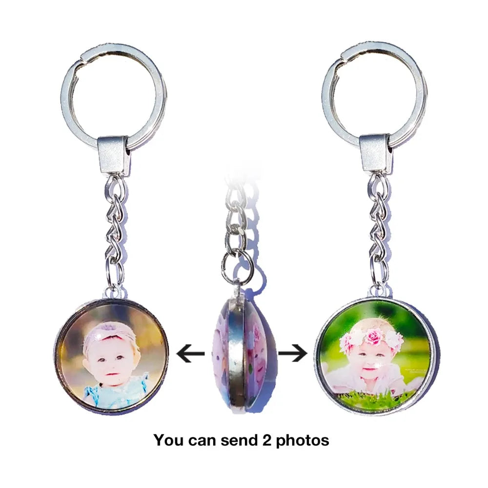 DIY Double Side Photo Custom Keychain Personalized Keyrings Customized Glass Cabochon Family Lovers Baby metal Key chain Gifts