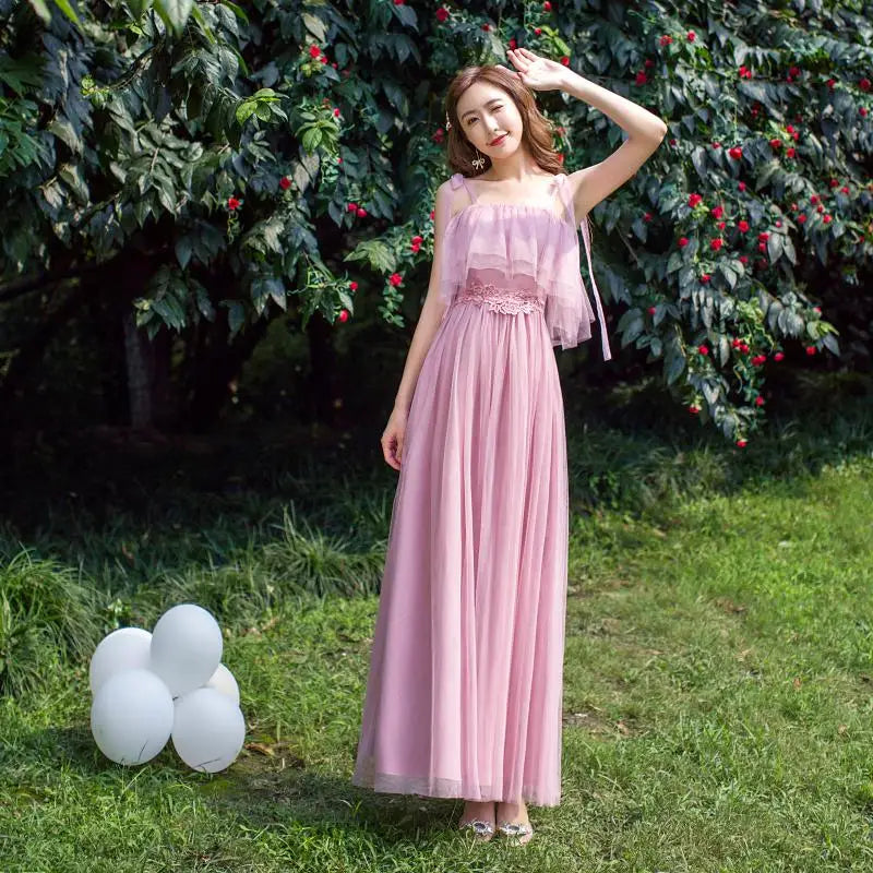 Women Pink Champagne Grey Blue Long Bridesmaid Dresses Sweet Memory Bride Guest Prom Graduation Vestidos Wedding Party Robe