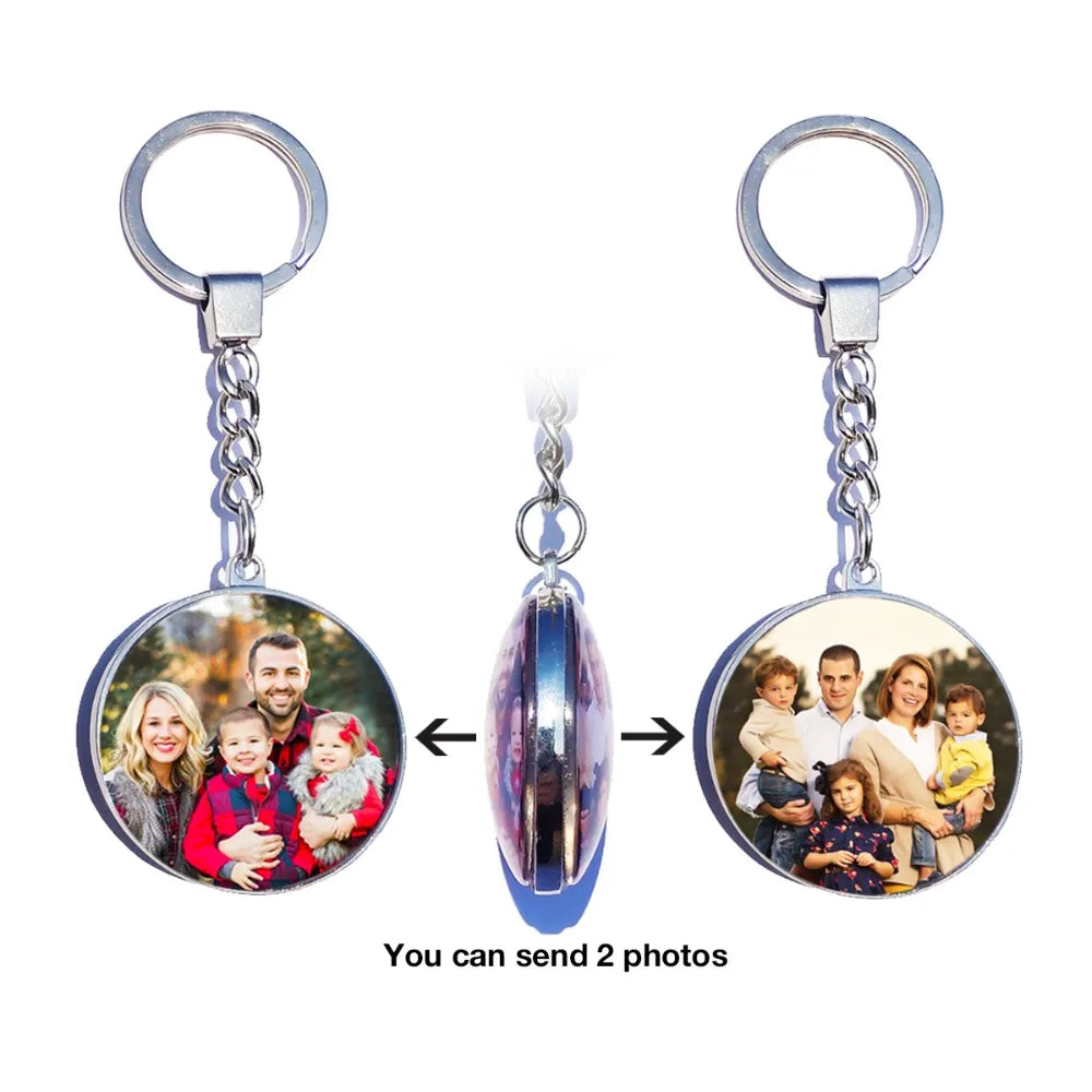 DIY Double Side Photo Custom Keychain Personalized Keyrings Customized Glass Cabochon Family Lovers Baby metal Key chain Gifts