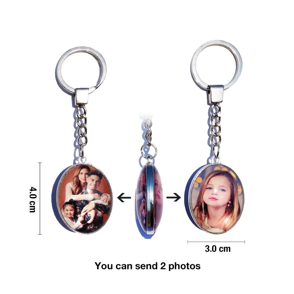 DIY Double Side Photo Custom Keychain Personalized Keyrings Customized Glass Cabochon Family Lovers Baby metal Key chain Gifts