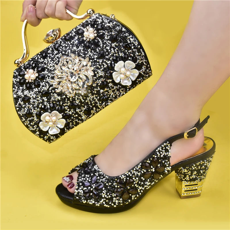 Doershow  Italian orange Shoes And Bag Sets For Evening Party With Stones Italian Leather Handbags Match Bags! !HUK1-32