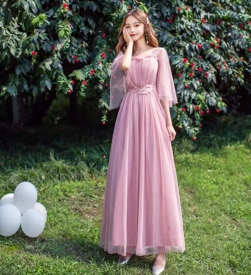 Women Pink Champagne Grey Blue Long Bridesmaid Dresses Sweet Memory Bride Guest Prom Graduation Vestidos Wedding Party Robe
