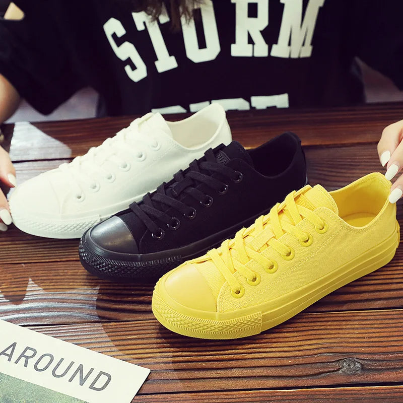 Canvas Shoes for Women and Men Lemon Yellow All Black Cloth Shoes Size 35-44 Pure White Sneakers for Boys and Girls Simple Style