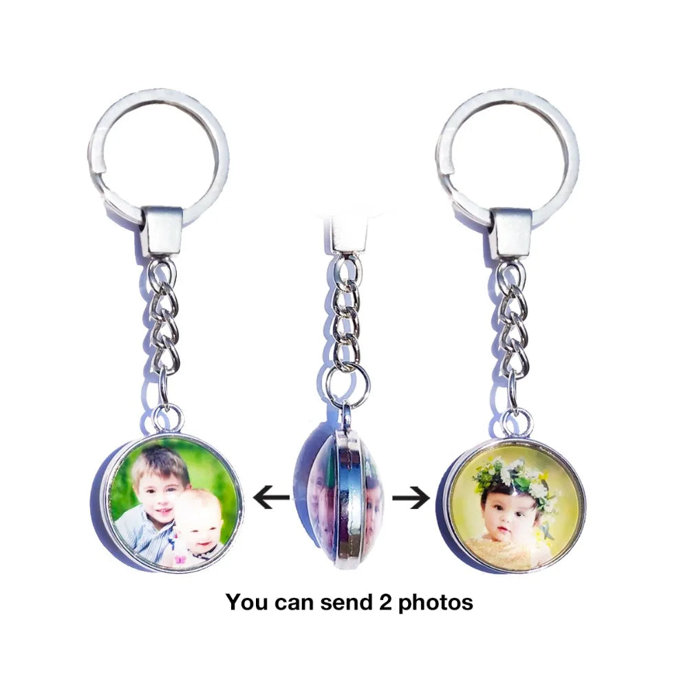 DIY Double Side Photo Custom Keychain Personalized Keyrings Customized Glass Cabochon Family Lovers Baby metal Key chain Gifts