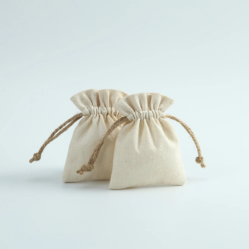 10pcs Natural Cotton Burlap Jute Canvas Gift Bags for Jewelry Necklace Earring Ring Soap Organizer Pouch Christmas Wedding Favor