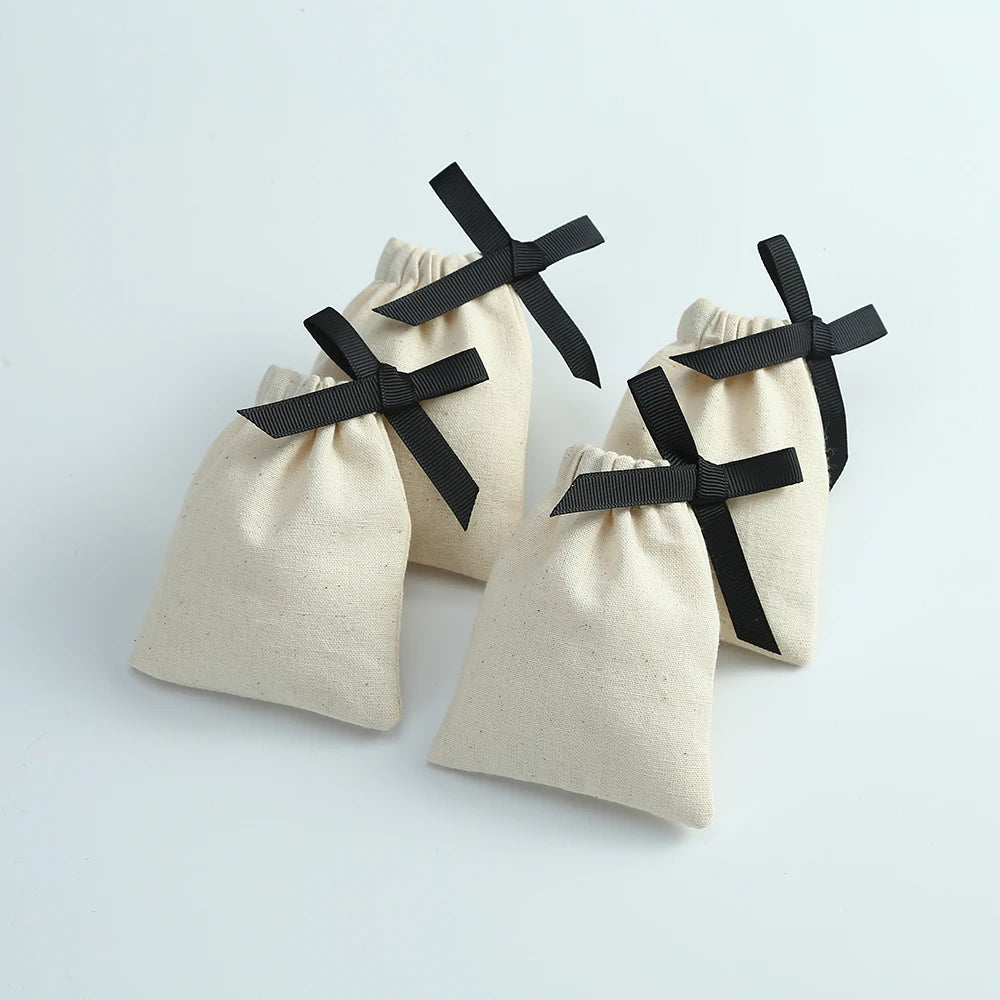 10pcs Natural Cotton Burlap Jute Canvas Gift Bags for Jewelry Necklace Earring Ring Soap Organizer Pouch Christmas Wedding Favor