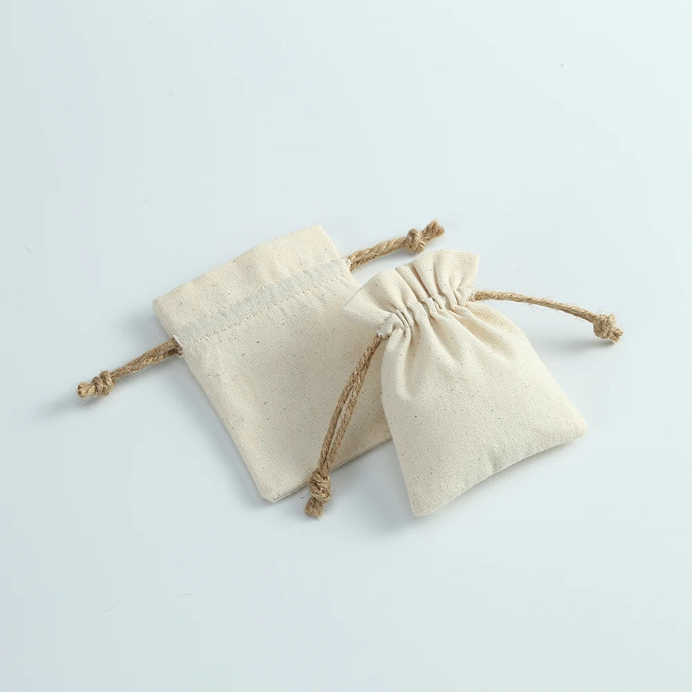 10pcs Natural Cotton Burlap Jute Canvas Gift Bags for Jewelry Necklace Earring Ring Soap Organizer Pouch Christmas Wedding Favor