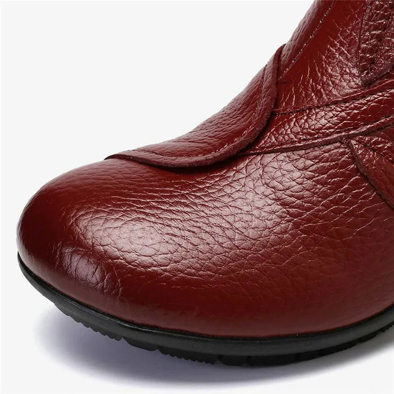 BEYARNE  Handmade Boots Flower Solid Color Womens Low Heel Genuine Leather Soft Short Boots Women Shoes Botas Mujer