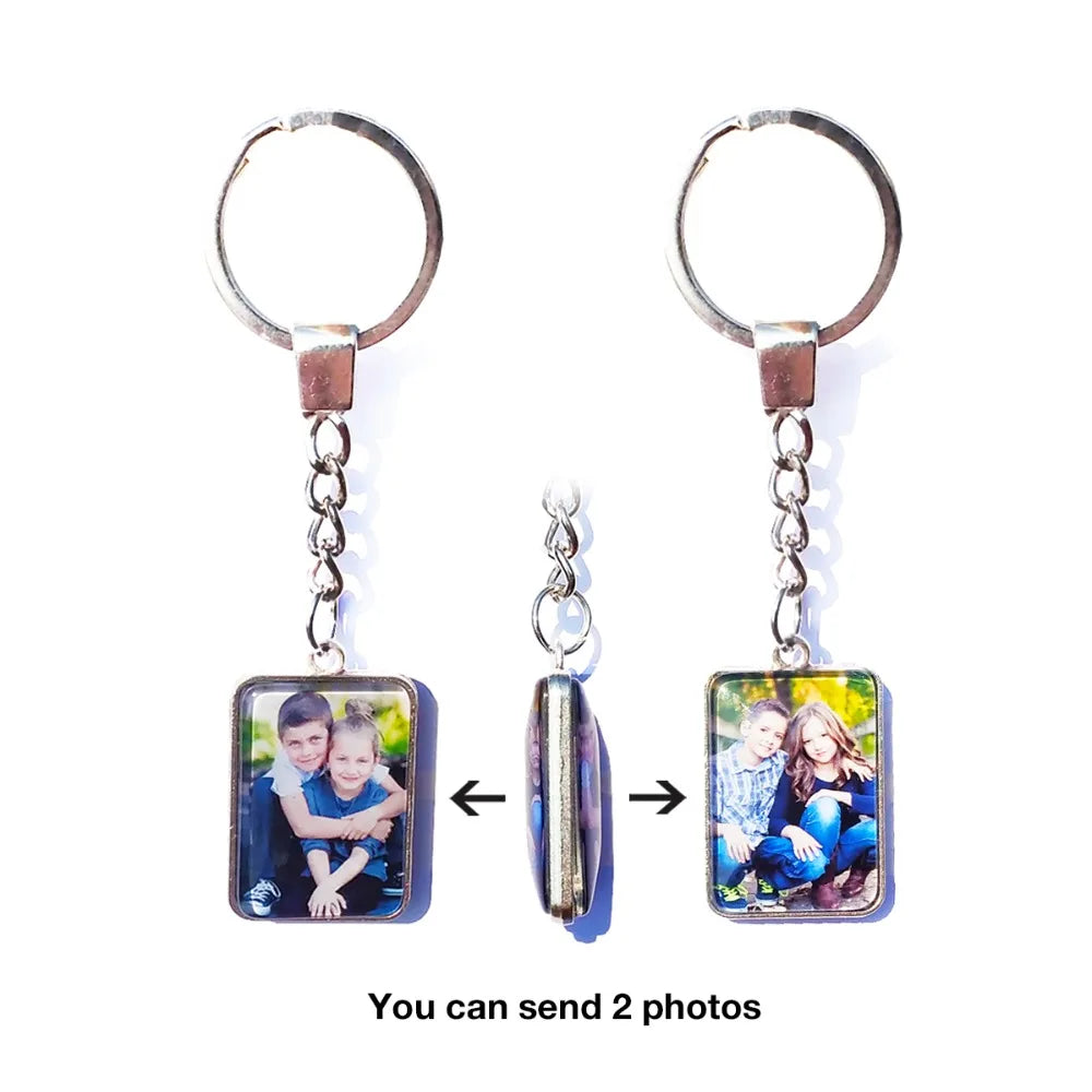 DIY Double Side Photo Custom Keychain Personalized Keyrings Customized Glass Cabochon Family Lovers Baby metal Key chain Gifts