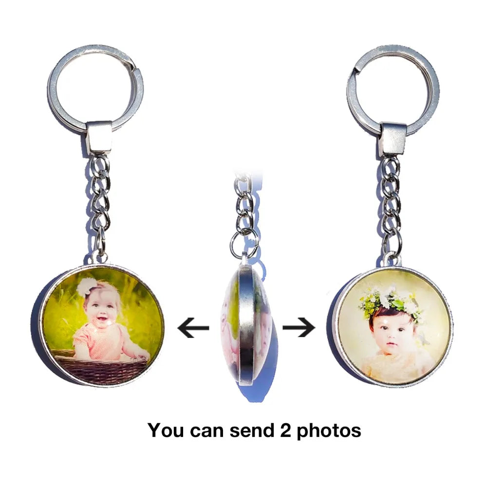 DIY Double Side Photo Custom Keychain Personalized Keyrings Customized Glass Cabochon Family Lovers Baby metal Key chain Gifts