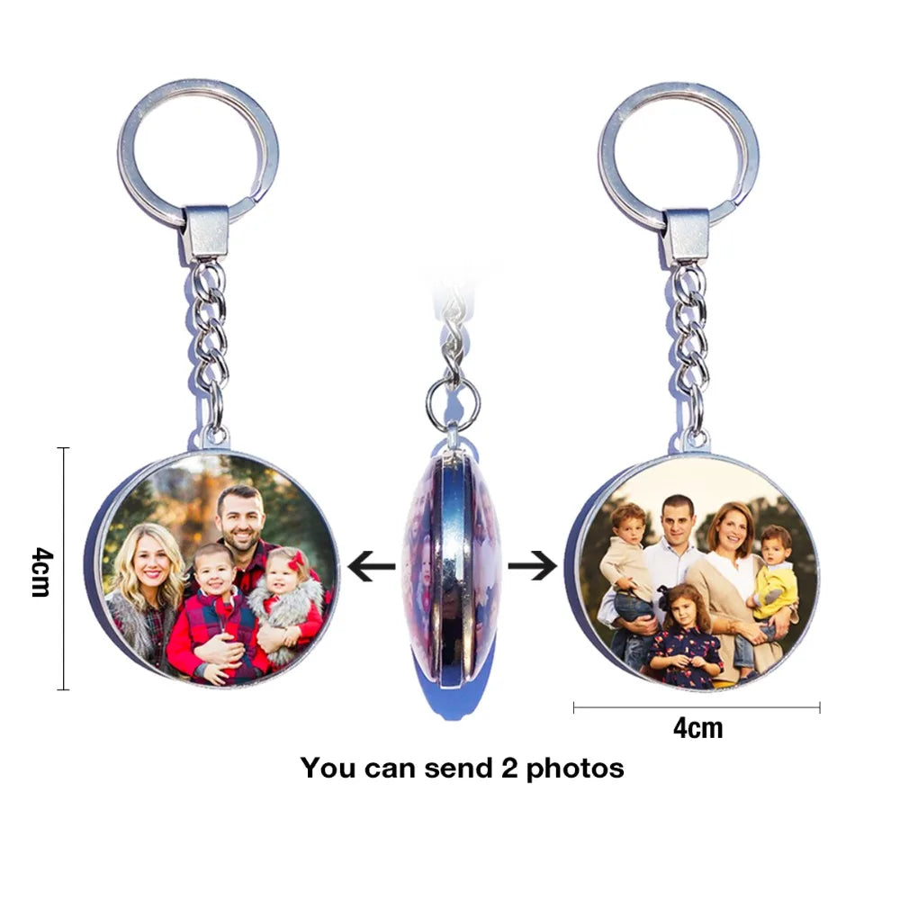 DIY Double Side Photo Custom Keychain Personalized Keyrings Customized Glass Cabochon Family Lovers Baby metal Key chain Gifts