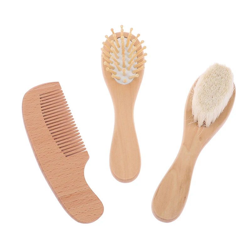 Baby Hair Comb Set Wooden Handle Natural Soft Wool Brush Infant Head  Wooden Handle Head Comfort Massager