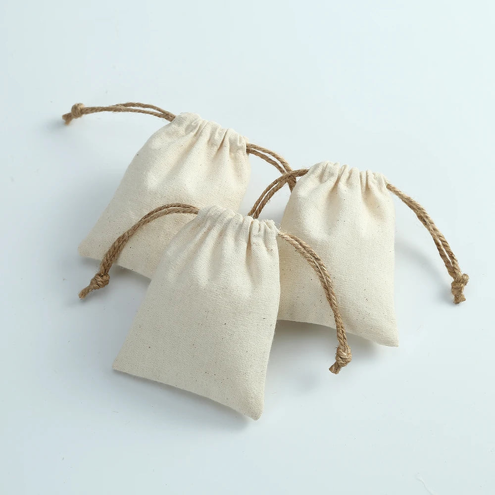 10pcs Natural Cotton Burlap Jute Canvas Gift Bags for Jewelry Necklace Earring Ring Soap Organizer Pouch Christmas Wedding Favor
