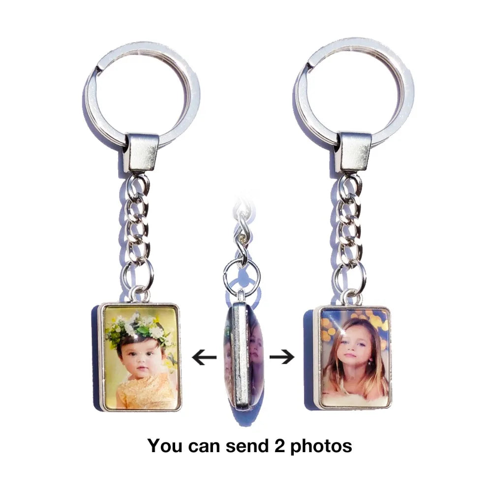 DIY Double Side Photo Custom Keychain Personalized Keyrings Customized Glass Cabochon Family Lovers Baby metal Key chain Gifts