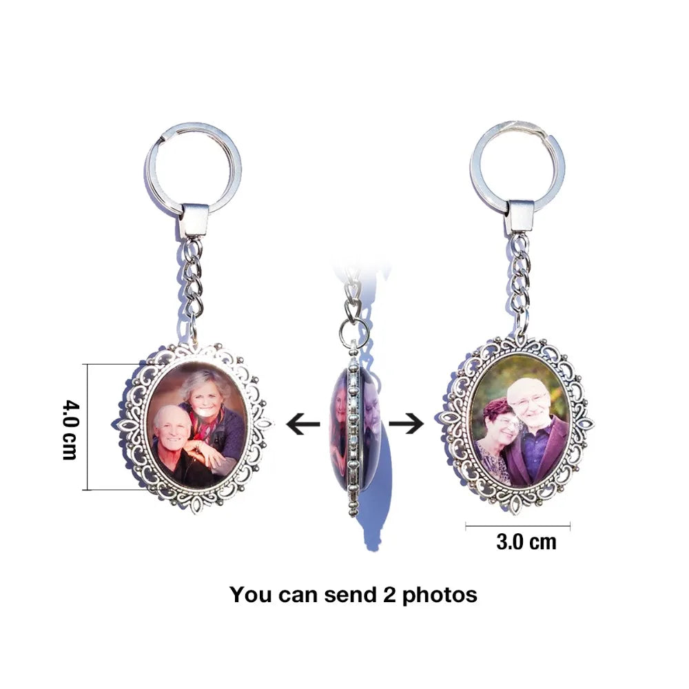 DIY Double Side Photo Custom Keychain Personalized Keyrings Customized Glass Cabochon Family Lovers Baby metal Key chain Gifts