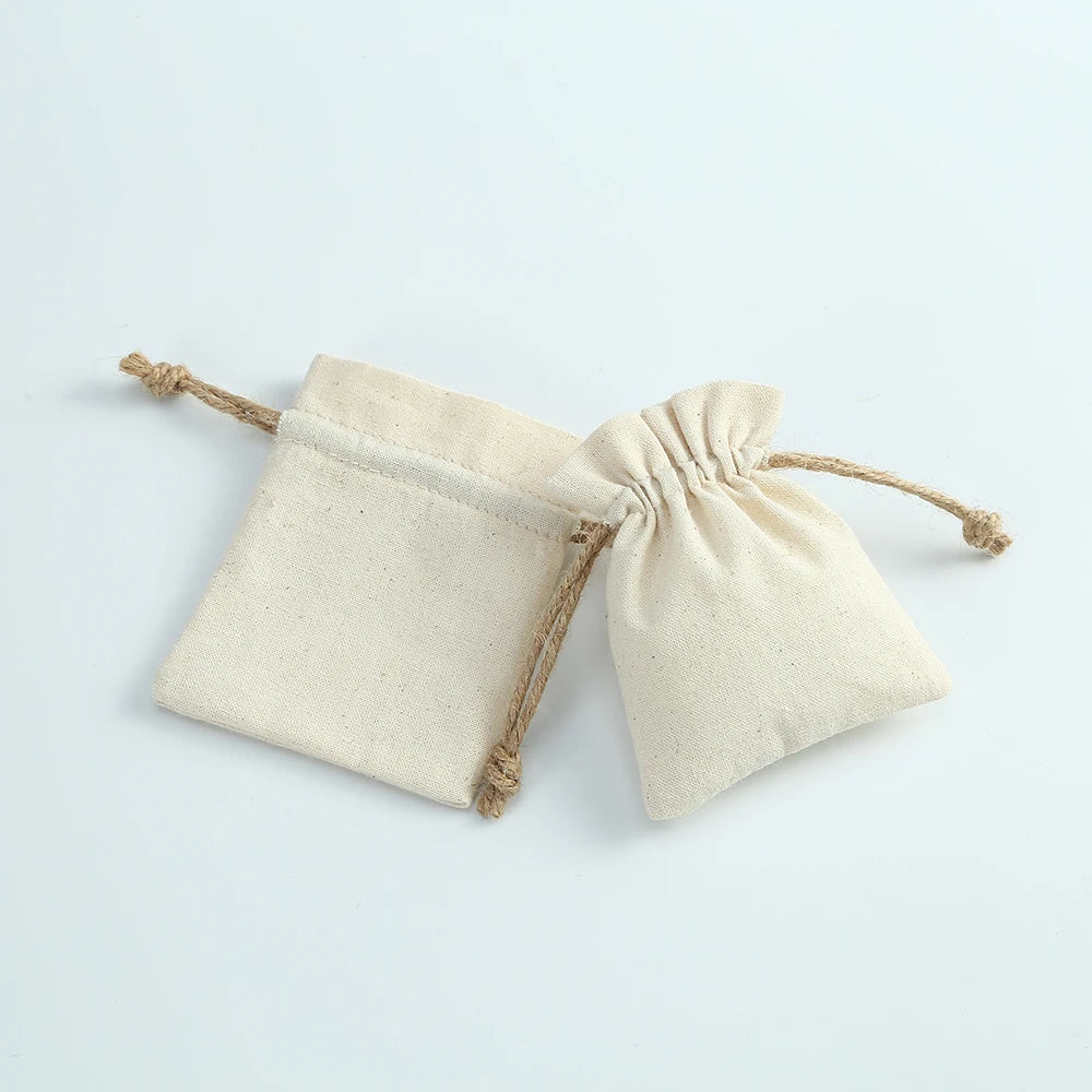 10pcs Natural Cotton Burlap Jute Canvas Gift Bags for Jewelry Necklace Earring Ring Soap Organizer Pouch Christmas Wedding Favor