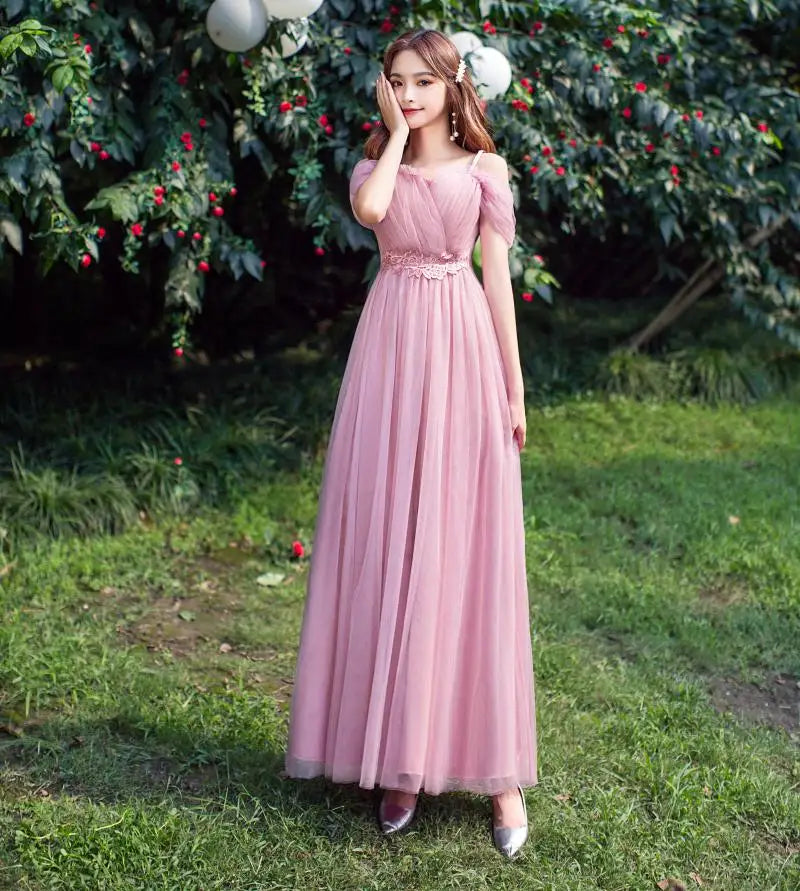 Women Pink Champagne Grey Blue Long Bridesmaid Dresses Sweet Memory Bride Guest Prom Graduation Vestidos Wedding Party Robe