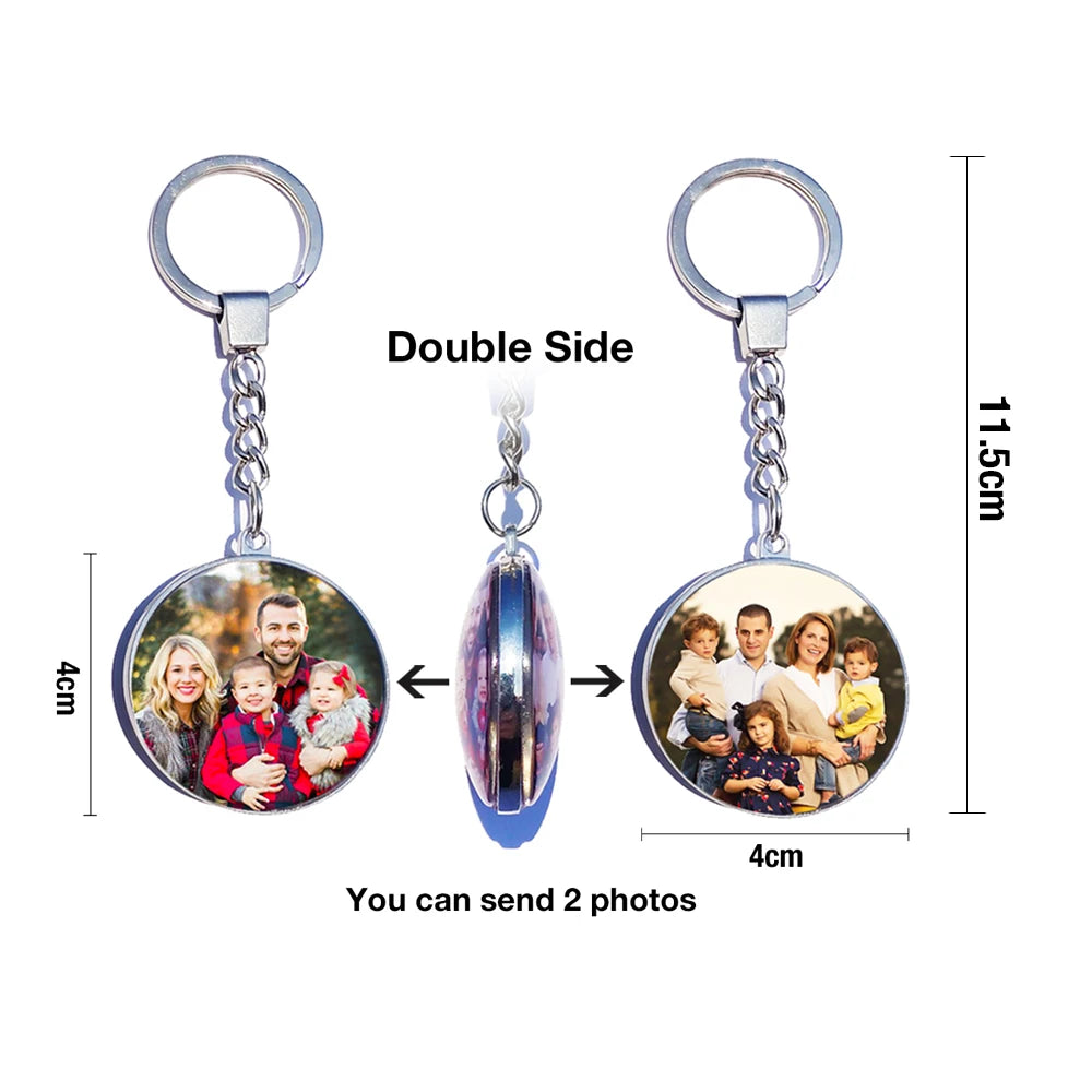 DIY Double Side Photo Custom Keychain Personalized Keyrings Customized Glass Cabochon Family Lovers Baby metal Key chain Gifts