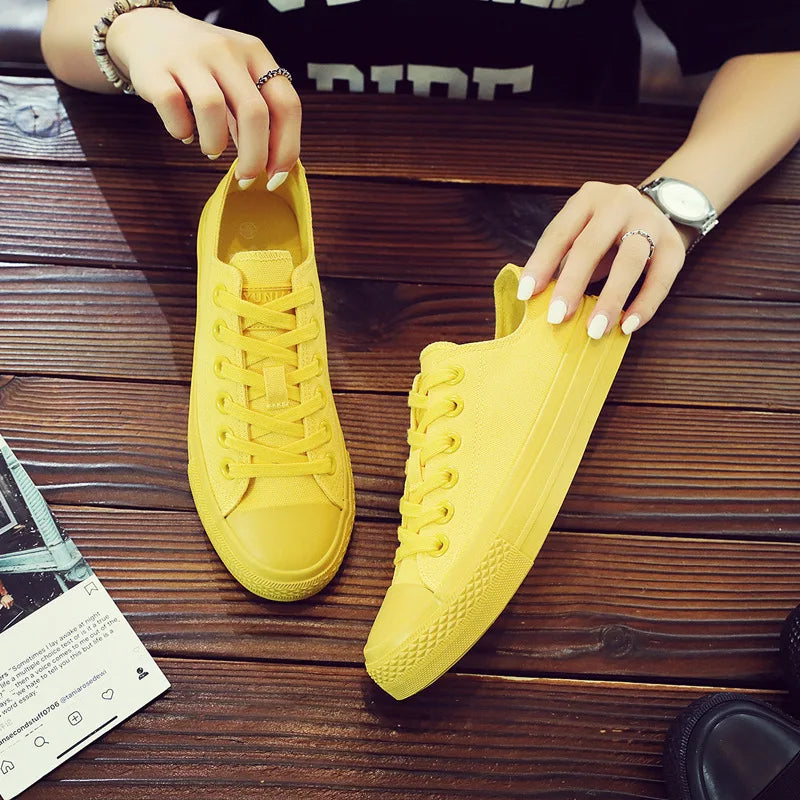 Canvas Shoes for Women and Men Lemon Yellow All Black Cloth Shoes Size 35-44 Pure White Sneakers for Boys and Girls Simple Style