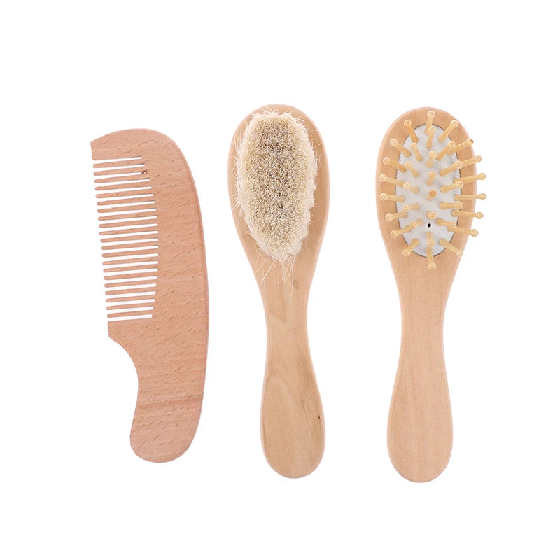 Baby Hair Comb Set Wooden Handle Natural Soft Wool Brush Infant Head  Wooden Handle Head Comfort Massager
