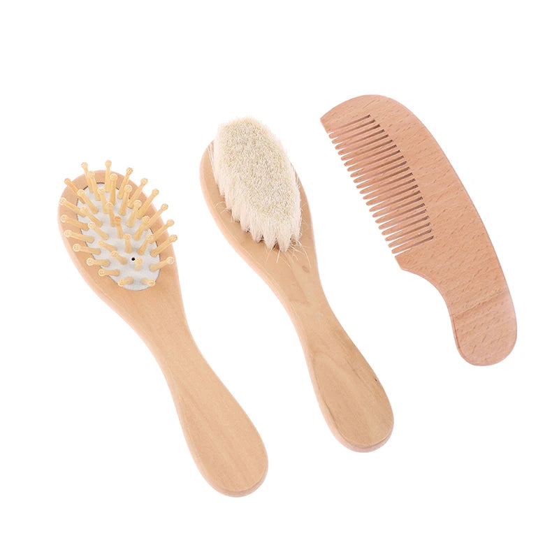 Baby Hair Comb Set Wooden Handle Natural Soft Wool Brush Infant Head  Wooden Handle Head Comfort Massager