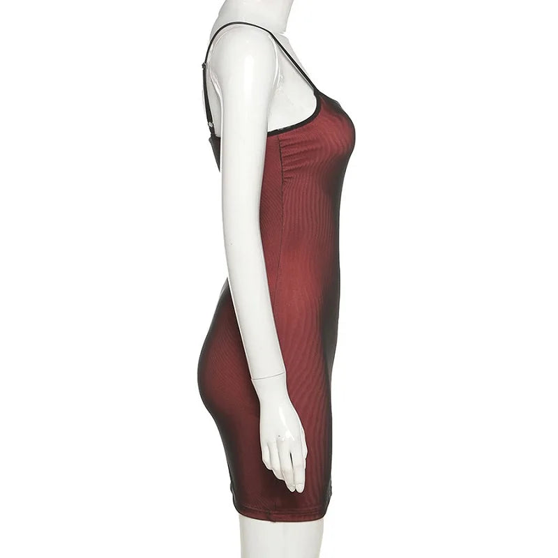 Mesh Double Layer Sexy Skinny Dress Women Sleeveless Party Bodycon 2023 Bandage Elastic Split Trend Clubwear Slim Outfit