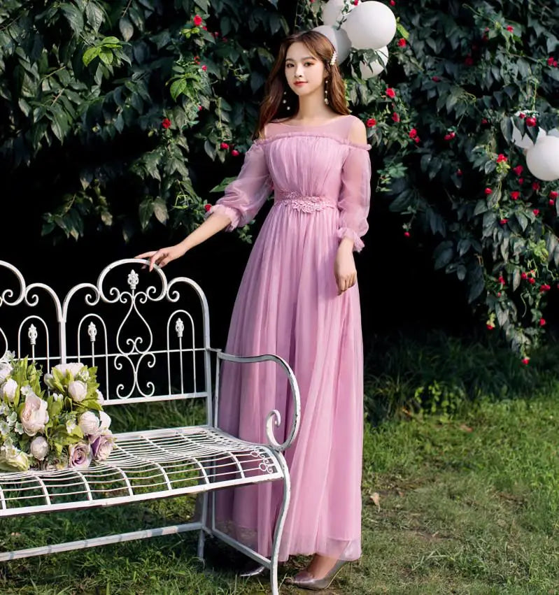 Women Pink Champagne Grey Blue Long Bridesmaid Dresses Sweet Memory Bride Guest Prom Graduation Vestidos Wedding Party Robe