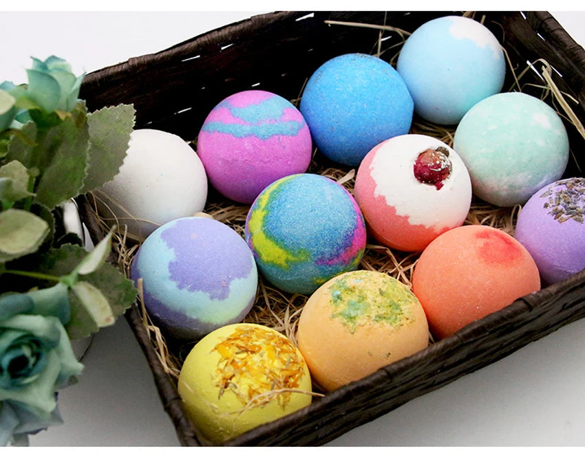 12Pcs/set Bath Bubble Ball Kit Essential Oil Bath Salts Skin Care Exfoliating Moisturizing Shower Bath Balls Accessories