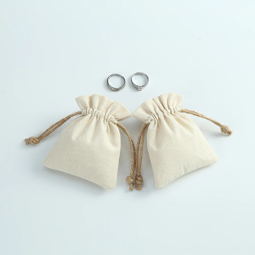 10pcs Natural Cotton Burlap Jute Canvas Gift Bags for Jewelry Necklace Earring Ring Soap Organizer Pouch Christmas Wedding Favor