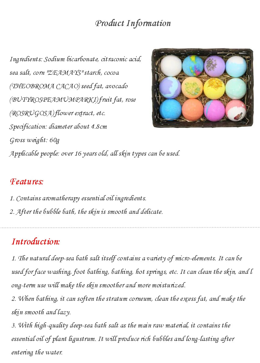 12Pcs/set Bath Bubble Ball Kit Essential Oil Bath Salts Skin Care Exfoliating Moisturizing Shower Bath Balls Accessories