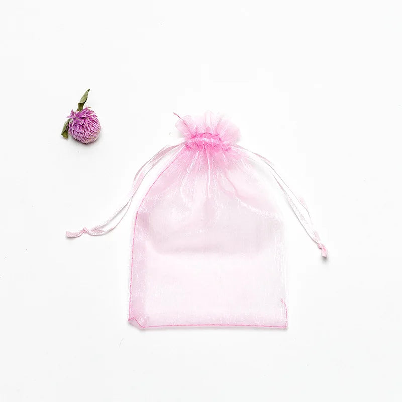 50pcs/lot 7x9cm 9x12cm 10x15 13x18cm Drawstring Organza Gift Bags Jewelry Packaging Bag Wedding Party Packaging Present Pouches