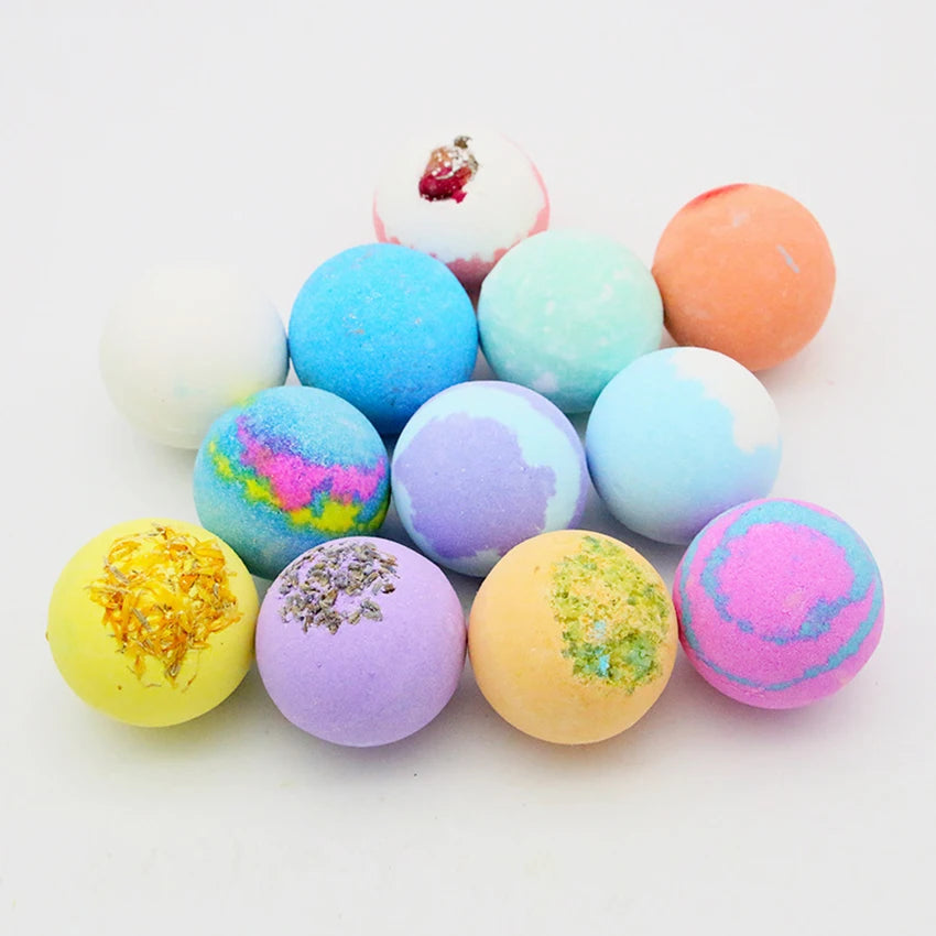 12Pcs/set Bath Bubble Ball Kit Essential Oil Bath Salts Skin Care Exfoliating Moisturizing Shower Bath Balls Accessories