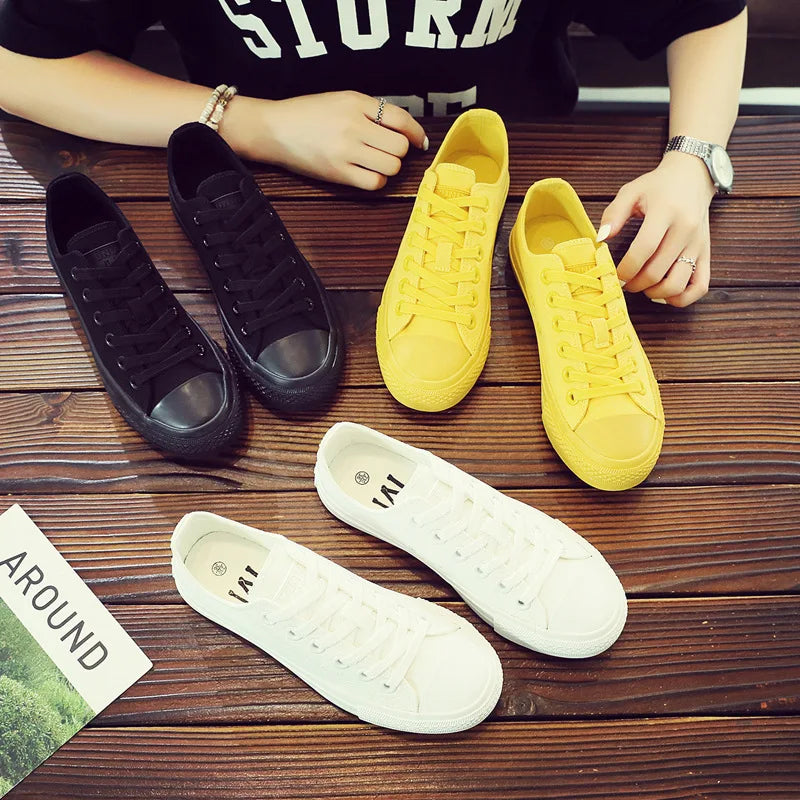 Canvas Shoes for Women and Men Lemon Yellow All Black Cloth Shoes Size 35-44 Pure White Sneakers for Boys and Girls Simple Style