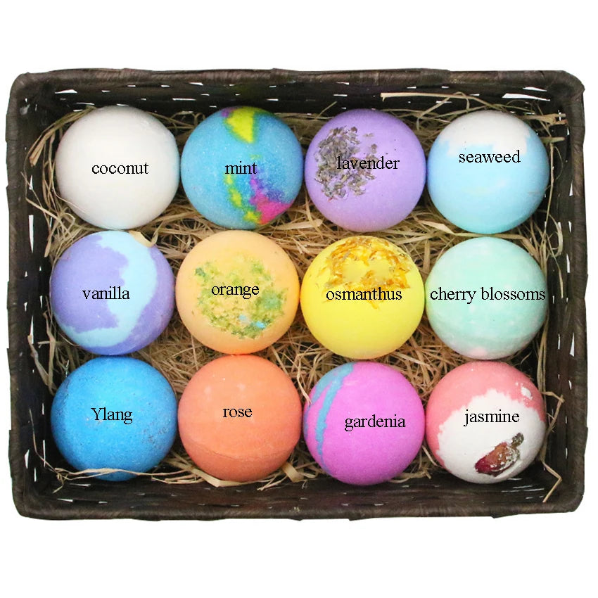12Pcs/set Bath Bubble Ball Kit Essential Oil Bath Salts Skin Care Exfoliating Moisturizing Shower Bath Balls Accessories