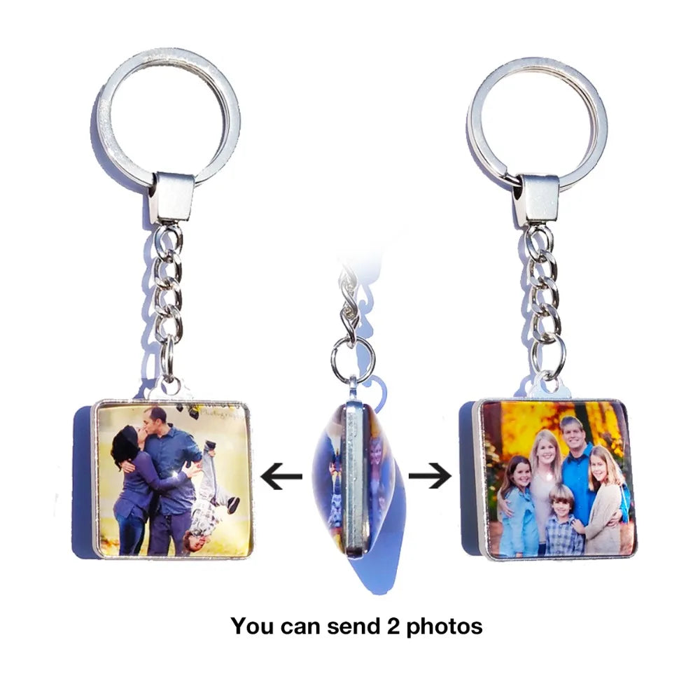 DIY Double Side Photo Custom Keychain Personalized Keyrings Customized Glass Cabochon Family Lovers Baby metal Key chain Gifts